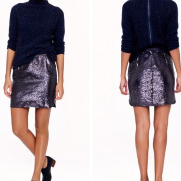 J.Crew Shirttail Mini Sequin Skirt Navy Size 6 - Picture 1 of 12